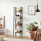 VASAGLE Bookshelf, 4-Tier Narrow Bookcase, Ladder Shelf for Home Office, Living Room, Bedroom, Kitchen, Rustic Brown and Ink Black ULLS108B01