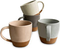 Mora Ceramic Large Latte Mug Set of 4, 16oz - Microwavable, Porcelain Coffee Cups With Big Handle - Modern, Boho, Unique Style For Any Kitchen. Microwave Safe Stoneware - Assorted Neutrals