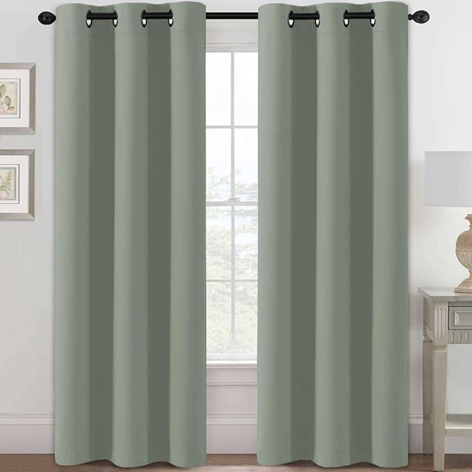 H.VERSAILTEX Blackout Curtains for Bedroom Thermal Insulated Room Darkening Living Room Curtains 84 Inch Long Grommet Privacy Protection Window Curtain Panels/Drapes for Nursery, 2 Panels, Cyan