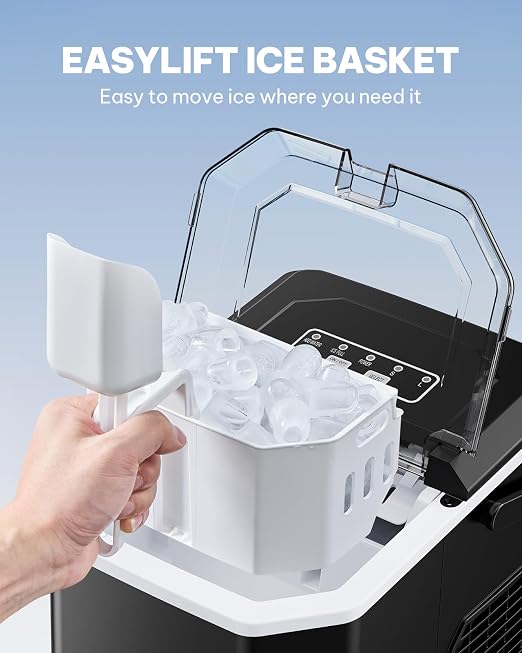 Silonn Ice Maker Countertop Machine with Handle, 26lbs in 24h, 9 Ice Cubes Ready in 6 Mins, Self-Cleaning Ice Makers with Basket and Scoop, Ideal for Home, Kitchen, Camping, RV