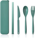Large Reusable Travel Utensils Set with Case, Plastic Set for Adults Travel Picnic Camping, Portable Flatware Cutlery Set with Chopsticks for Daily Use(Dark Green)