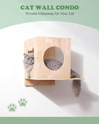 6 in 1 Solid Wood Cat Wall Shelves for Play & Rest, up to 33 lbs | Space-Saving, Cat Wall Furniture Set with Cat Bridge, Wall Condo, Hammock, Steps, Climbing Post & Scratching Pad