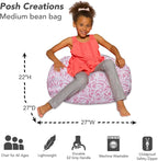 Posh Creations Bean Bag Chair for Kids, Teens, and Adults Includes Removable and Machine Washable Cover, Canvas Roses Pink, 27in - Medium