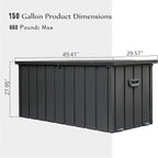 Heavy-Duty Outdoor Metal Storage Box Dark Gray Lockable Water-Resistant Deck Box for Patio Garden Tools Organization Rust-Resistant Outside Storage Box (150 Gallon)