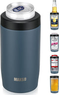 MAXSO Slim Can Cooler, 4-in-1 Double Walled Stainless Steel Insulated Beer Can Holder, Works With All 12 Oz Cans,Bottles & As A Pint Cups - Navy Blue