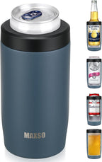 MAXSO Slim Can Cooler, 4-in-1 Double Walled Stainless Steel Insulated Beer Can Holder, Works With All 12 Oz Cans,Bottles & As A Pint Cups - Navy Blue