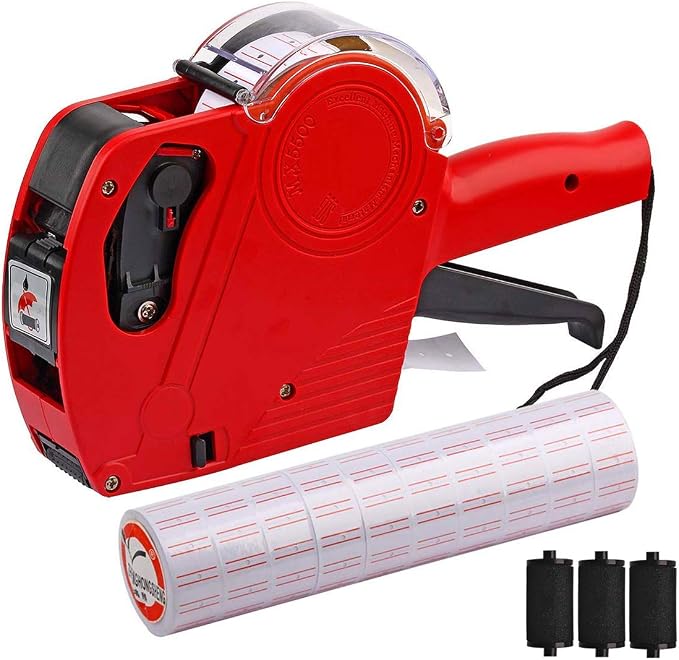 MX-5500 8 Digits Price tag Gun with 5000 Sticker Labels, Pricing Gun Kit for Office, Retail Shop, Grocery Store (A/Red)