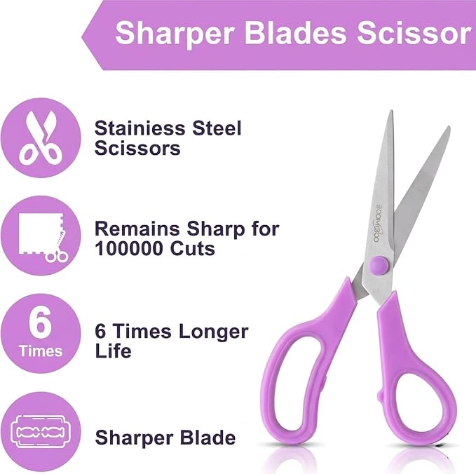 6PCS 8" Scissors,Sharp Stainless Steel Multicolor for Office School Crafts | Right/Left Handed, Comfort Grip Scissors for Office Desk Accessories Sewing Fabric Home Craft School Teacher/Class Supplies