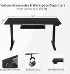 BANTI 55" x 24" Height Adjustable Electric Standing Desk with Keyboard Tray, Sit Stand up Desk with Splice Board, Black Frame/Black Top