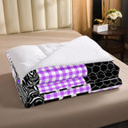 Erosebridal Cute Cow Print Comforter Set Twin Size Kawaii Highland Cow Bedding Set Bedroom Decor Honeycomb Plaid Pattern Geometric Stripes Down Comforter Farm Animals Duvet Set, Purple Black Grey