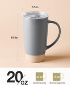 famiware Milkyway Coffee Mugs, 20oz Large Coffee Mug, Ceramic Mug Set of 2 with Lid, Cup Set with Handle for Latte, Tea, Cocoa, Milk, Home & Office, Light Gray and Dark Gray