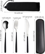 VANRA 3-Piece Portable Travel Utensils Set with Case 18/8 Stainless Steel Flatware Set Reusable Cutlery Set with Fork Spoon Knife for Lunch Travel Camping School Work Picnic (Black)