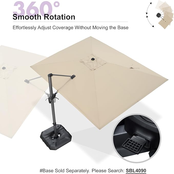 PURPLE LEAF 9' X 11.5' Patio Umbrella Outdoor Cantilever Rectangle Umbrella Aluminum Offset Umbrella with 360-degree Rotation for Garden Deck Pool Patio, Beige