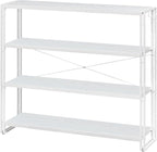 HCHQHS Bookshelf, 4-Tier Industrial Bookcase, White Open Book Shelf, Freestanding Tall Bookshelves with Metal Frame