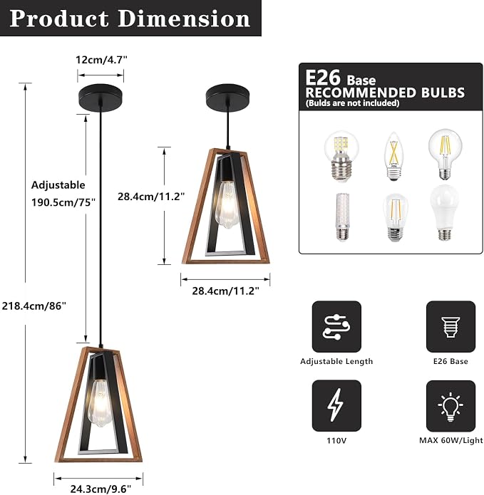 3 Pack Small Farmhouse Pendant Lights Kitchen Island Industrial Metal Pendant Light Fixture Black Hanging Light Fixture Vintage Pendant Light Fixtures for Dining Room Living Room
