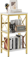YMYNY 3 Tiers Bookcase, Industrial Metal Bookshelf with Side Fence, Storage Organizer for Living Room, Home Office, Bedroom, Display Racks, Sofa Side Table, 29.5 * 15.75 * 11.4", White UHST008W