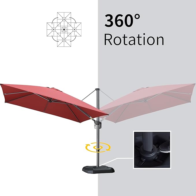 PURPLE LEAF 10' X 13' Patio Umbrella Outdoor Cantilever Rectangle Umbrella Aluminum Offset Umbrella with 360-degree Rotation for Garden Deck Pool Patio Terra