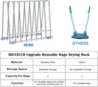 Reusable Storage Bags Rack, Drying Rack for Storage Bags, Stainless Stand for Reusable Freezer Containers & Vacuum Sealer Bags , File Organizer Desktop Storage, Kitchen Storage & Organization (Silver)