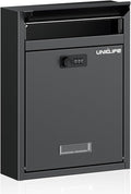 Uniclife Wall Mount Mailbox for Outside, Large Locking Mailbox, Black | Security Mail Box with Combination Lock, Safe Key Drop Box, Post Box, Steel Cash Drop Box for Home Office School