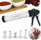 2LB Large Capacity Stainless Steel Jerky Gun Kits, Sausage Stuffer Machine, Meat Gun, Beef Jerky Maker with 5 Stainless Nozzles 3 Brushes