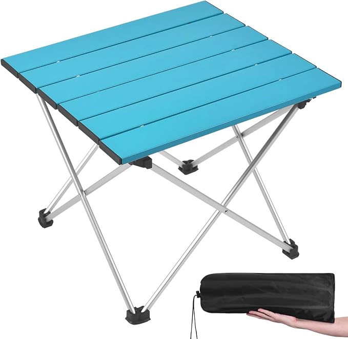 Grope Portable Camping Table,Aluminum Folding Beach Table (Deep Blue-S) | Portable & Easy to Carry, With Carry Bag for Camping, Prefect for Outdoor, Picnic, BBQ, Cooking, Festival, Beach, Home Use