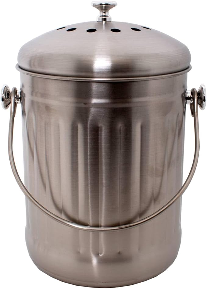 Lehman's Countertop Compost Bin, Odorless Kitchen Composting Pail with Carbon Filters, Stainless Steel 1 Gallon Composter Bucket with Lid for Food Scraps and Waste Recycling
