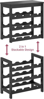 MOGELAFOO 6 Tier Bamboo Wine Rack Freestanding Floor, 24 Bottles Wine Storage Shelves with Table Top, Stackable Wine Display Rack for Kitchen, Bar, Dining Room, Black