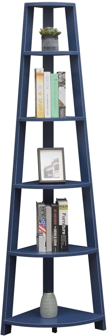 Convenience Concepts Newport 5-Tier Corner Bookshelf, Cobalt Blue