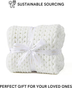 YnM Chunky Throw Blanket, Medium-Weight, Hand Knitted, Skin Friendly, Ventilated and Breathable, Machine Washable, Home Décor Piece for Couch, Sofa and Bed (White, 60x80 Inch)