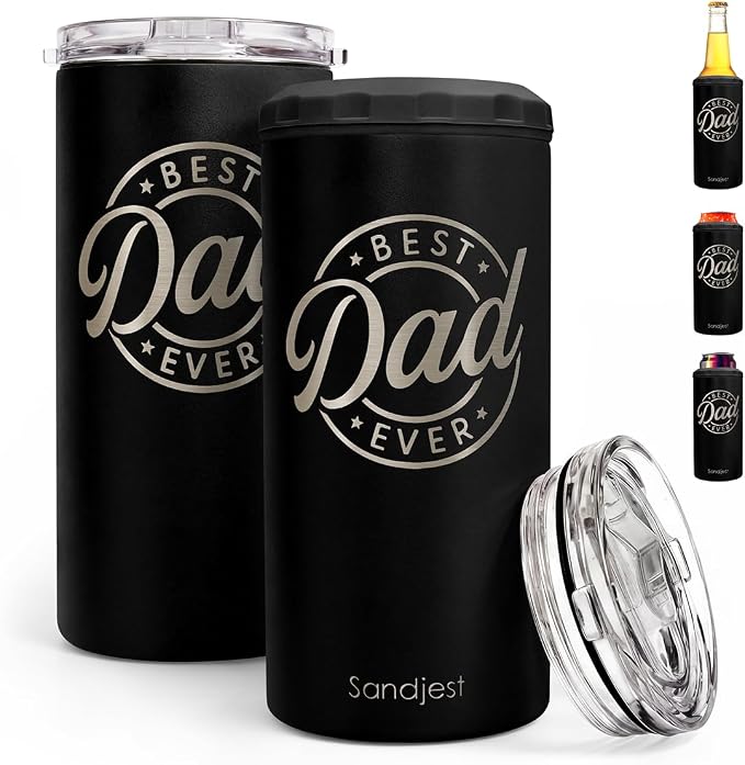 Best Dad Ever Can Cooler Drink 12oz - Travel Mug Cup - Stainless Steel Insulated for Men - Tumbler Cans Koozie, Son - Daughter Gift for Dad Daddy Papa Christmas, Birthday, Father's Day