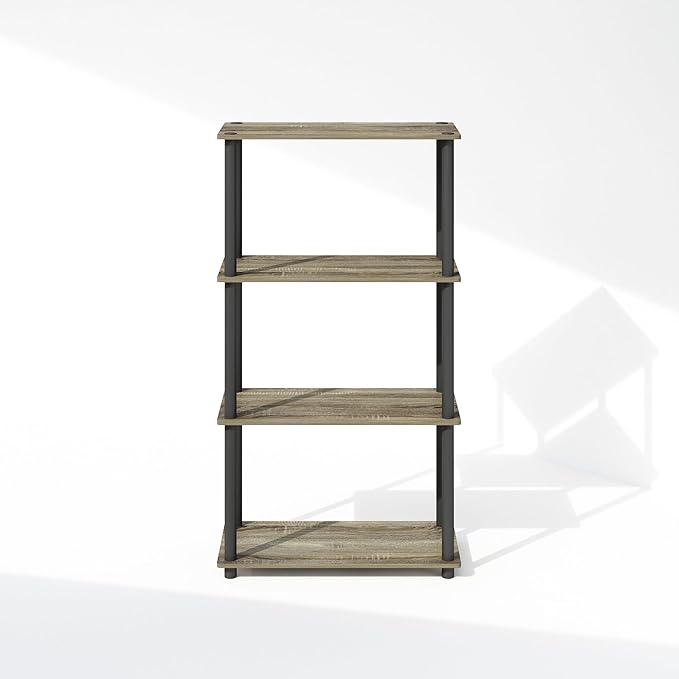 Furinno Turn-N-Tube 4-Tier Multipurpose Shelf Display Rack, Shelving Unit, Bookcase, French Oak/Black