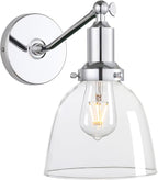 PERMO Industrial Vintage Wall Sconce Chrome Wall Sconce with 6.7" Oval Dome Clear Glass Shade Light Lamp Fixture
