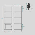 TUTOTAK 5 Tier Bookcase and Bookshelf, Narrow Book shelf with Door for Small Space, for Living Room, Office, Study, Entryway, White BS03BW005