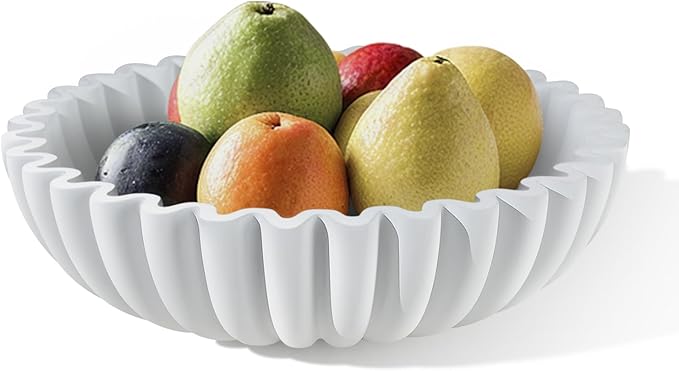 Modern Concrete Decorative Bowl for Kitchen Counter - Large White Fruit Bowl, Key Bowl for Entryway Table, Coffee Table Decor