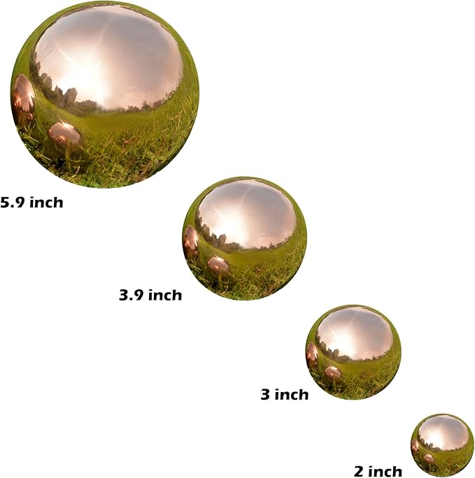 Nerien Gazing Ball, Stainless Steel Garden Mirror Globe, Polished Ornament Sphere, Hollow Floating Reflective Hemisphere, for Home Outdoor Pond Housewarming Swimming Pool Decoration, Rose Gold, 10Pcs