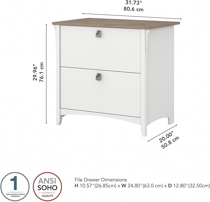 Bush Furniture Salinas 2 Drawer Lateral File Cabinet in Pure White and Shiplap Gray