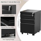 3-Drawer Mobile File Cabinets Rolling Metal Filing Cabinet for Legal & Letter File Anti-tilt Design with Lock Under Desk Office Drawers Fully Assembled Except Casters Black