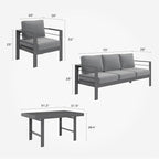 Solaste Aluminum Patio Furniture Set, 4 Pcs Modern Outdoor Conversation Set Couch Sofa with Upgrade Cushion and Dining Table,White