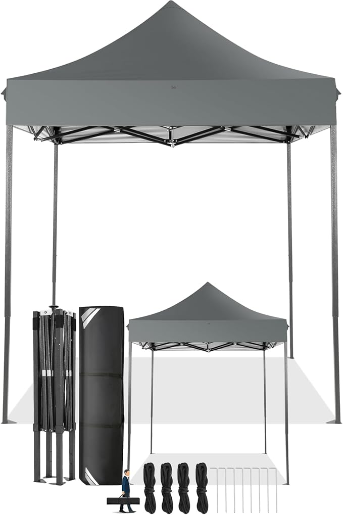COBIZI 6.6x6.6 Pop Up Canopy Without Sidewall,Heavy Duty Canopy UPF 50+ All Season Wind Waterproof Commercial Outdoor Party Tents for Parties Canopy Gazebo with Storage Bag(6.6 x 6.6 ft Gray)