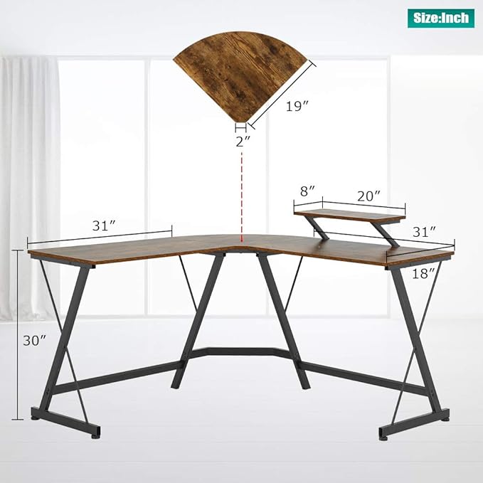FDW Computer Desk, 51 Inchs L Shaped Desk with Large Monitor Stand Home Office Gaming Corner Desk Writing Study Workstation,Space-Saving