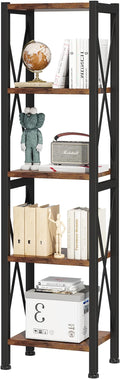 5-Tier Narrow Bookshelf, Ladder Bookshelf, Tall Bookshelf for Bedroom with Open Shelves, Office Bookshelf, Industrial Standing Bookshelf for Bedroom, Living Room and Home Office