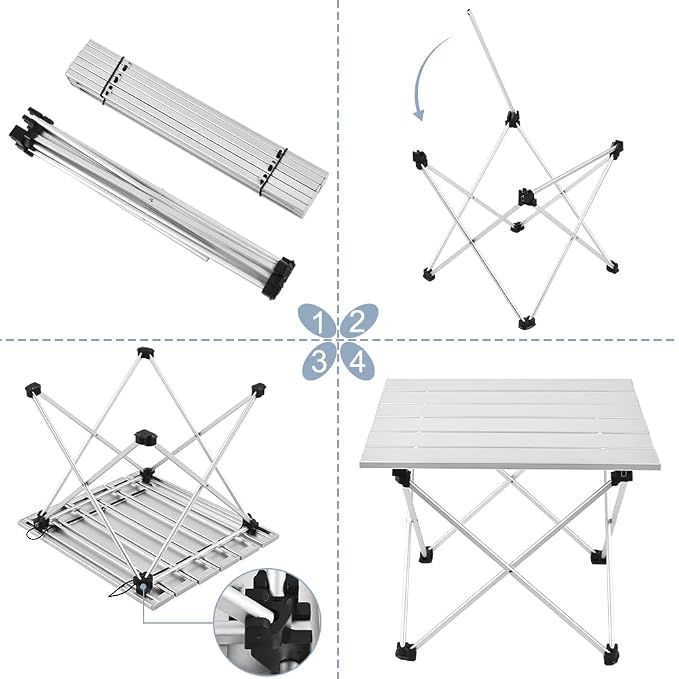 Grope Small Folding Camping Table, Aluminum Beach Table for Sand (Silver-M) | Portable & Easy to Carry, With Carry Bag for Camping, Prefect for Outdoor, Picnic, BBQ, Cooking, Festival, Beach, Home Use