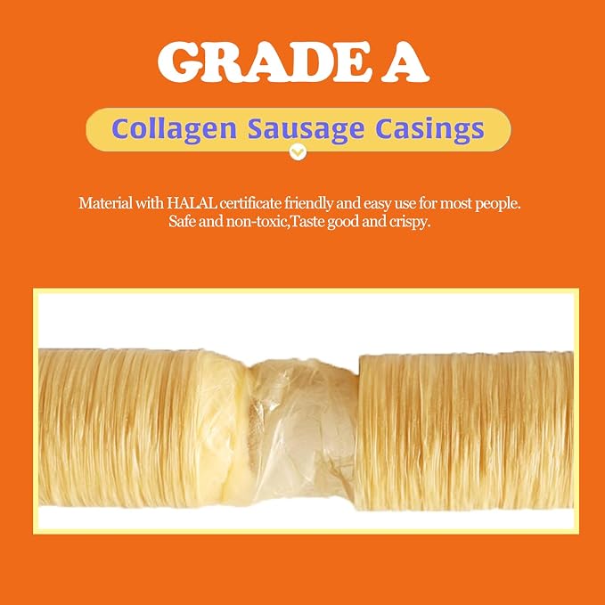 HAIKISS Edible Drying Sausage Casing, HALAL Collagen Sausage Casings for Most Delicious Sausage, Homemade Sausages Ham for Sausage Stuffer,15m/49ft, Diameter 32mm,1 Roll