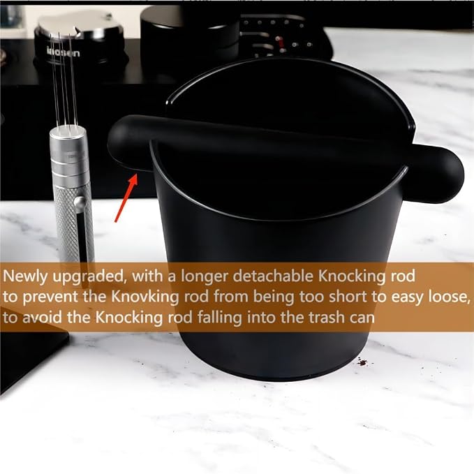 IAOSEN 5 inch Coffee Knock Box Espresso Knock Box with a longer detachable Knocking Rod Shock-Absorbent Durable Non-Slip Base Espresso Machine Accessories Espresso Dump Bin for Home/Office