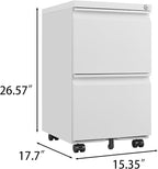 2 Drawer Mobile Lock and Casters,Pre-Assembled Metal Office Storage Filing Cabinets w/Anti-Dumping Fifth Round,for Letter/Legal/A4 Size,White