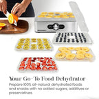 Elite Gourmet EFD3321 Food Dehydrator, Stainless Steel Trays & Finish | Adjustable temperature controls - makes jerky, herbs, fruit & veggies into dried snacks - doubles for meat & herb drying too