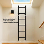 3/4/5/6/7/8FT Safety Wall Mounted Steel Ladder - 2-Rung Pipe Egress Ladder for Window Well, Loft, Warehouse, Blanket Rack | Indoor & Small Space Use