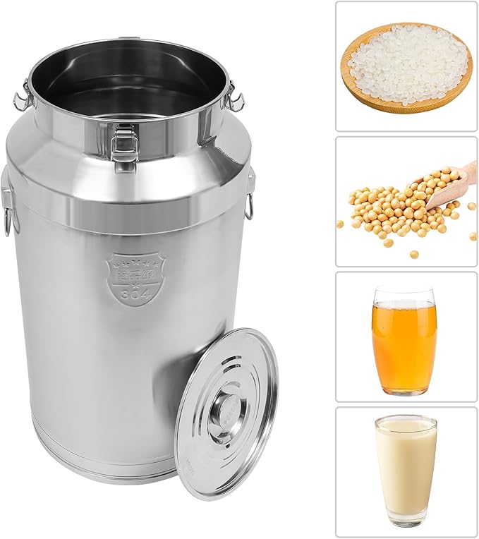 Stainless Steel Milk Can, 304 Stainless Steel Pail 23Gal Milk Can with Sealed Lid, 88L Hanging Lid Metal Milk Jug Bucket for Oil Tea Wine