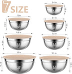 Leidawn Mixing Bowls with Lids set - 25 PCS Stainless Steel Nesting Khaki Mixing Bowls Set for Baking,Mixing,Serving & Prepping,Size 5, 3.7, 2.8, 2.3, 1.7, 1.1, 0.7QT, 11 Cooking
