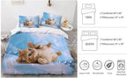 Cat Comforter Set Queen Size for Kids Blue Cat 3Pcs Bedding Set for boys and Girls (1Summer Comforter+ 2 Pillowcases) Lovely Animal Pets Duvet Set